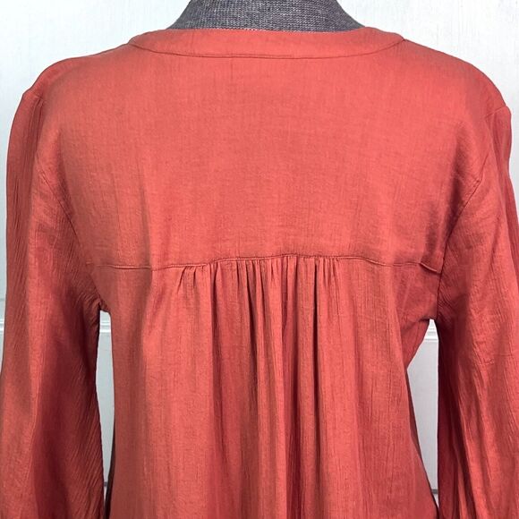 Embroidered Tiered Cotton Midi Dress Gauze Vermont Country Store Spice Rust Sz S - Picture 6 of 10